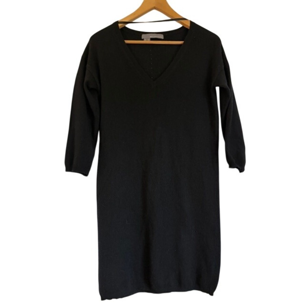 360 Cashmere Black V-Neck 100% Cashmere Sweater Dress Womens Medium 3/4 Sleeve